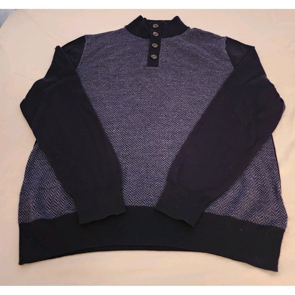 Brooks Brothers Men's Pullover Sweater  Merino Wool, Blue, Large 1/4‎ Button